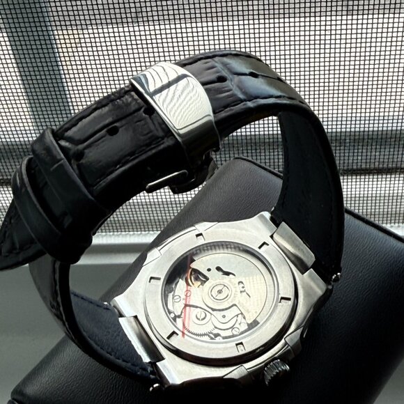 Seiko Mod Custom open heart black luxury leather strap dress watch - Picture 8 of 8